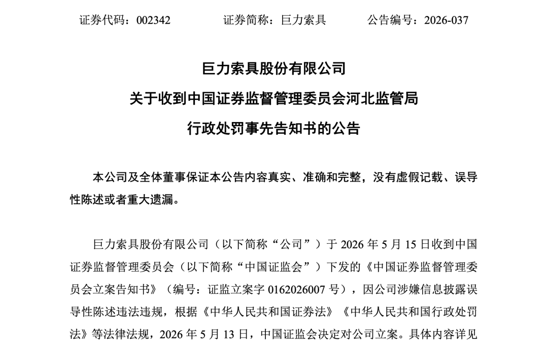 巨力索具	，高额罚单来了